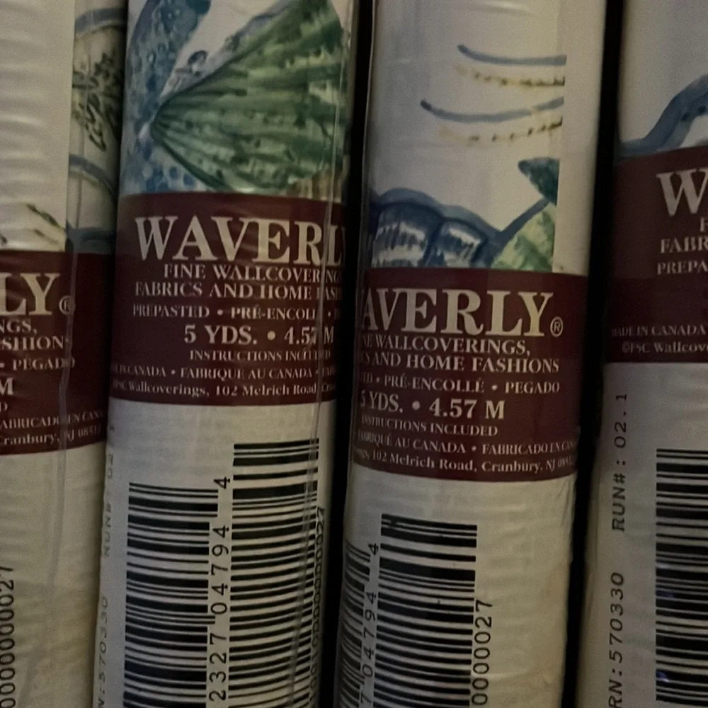 NIP! Set of 5 Waverly Fine Wallpaper Coverings. Seashell Border. 5 yards each